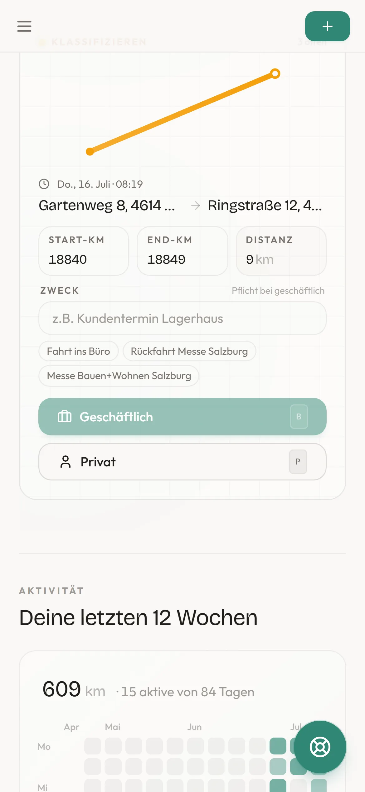 Fahrt klassifizieren am Handy